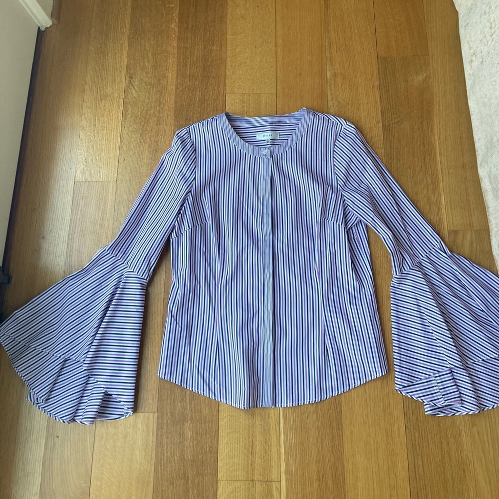 Milly Striped Michelle Button Down Bell Sleeve Top